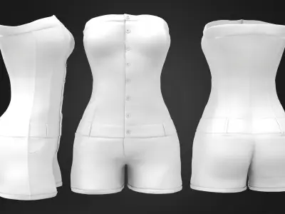 Strapless Denim Overall Low-poly 3D model