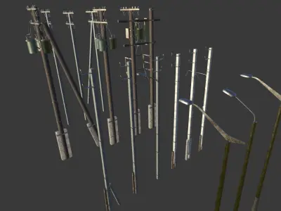 Utility electric poles pack Low-poly 3D model