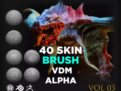 40 skin brushes-Zbrush and Blender Brush-Creature brush 3D model