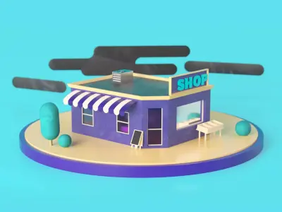 Shop market cartoon low poly 3D model Low-poly 3D model