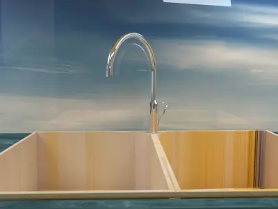 Wooden kitchen furniture and appliances Low-poly 3D model