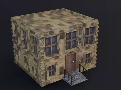 Building Game Ready Low Poly 3D Model brick with stairs Low-poly 3D model