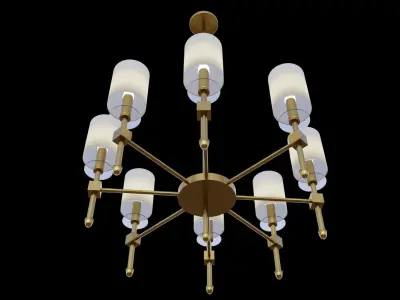 chandelier brass with glass shades Low-poly 3D model
