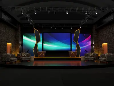TV Studio Virtual Set Modern Broadcast and Talk Show Stage Low-poly 3D model