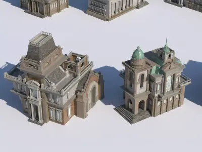 Medieval European classical architecture package Low-poly 3D model