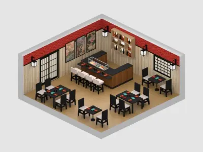 Japanese Restaurant Low-poly 3D model