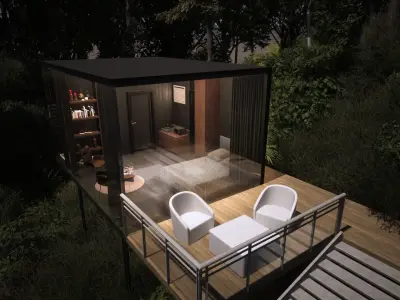 Tiny House  Mirror Glass house 20 SQM  Revit and Twinmotion 3D model