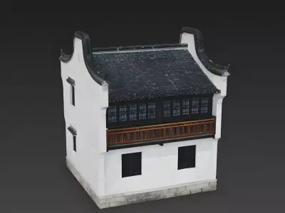 Traditional Southern Chinese Two-Story House 3D Model Low-poly 3D model