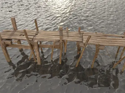 Wood Pier Low-poly 3D model