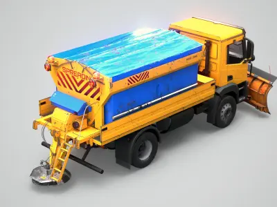  Aged Snow Plow Truck 3D Model - Winter Service Vehicle with Plow and Salt Spreader 
