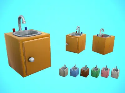 FURNITURE WITH WATER TAP CARTOON STYLIZED Low-poly 3D model