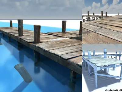 Old wooden Bridge Low Poly Low-poly 3D model