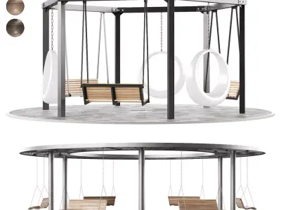 Set of pergolas gazebos canopies with swings benches 3 3D model
