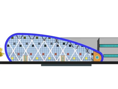 gymnasium building with two windows and tree 3D model