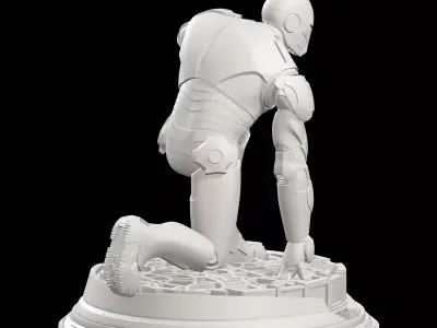 Iron Man Kneeling Statue On Pedestal Base 3D print model