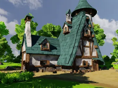 Medieval House 9 With Environment Low-poly 3D model