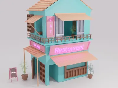 Traditional Japanese Shop or Restraurent Low-poly 3D model