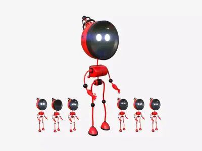 Cute Robot D06 Firebot - SciFi Character Design Low-poly 3D model