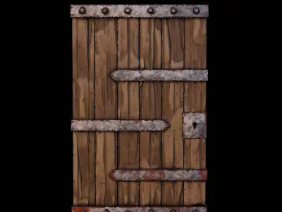 Stylized Medieval Wooden Door   Low Poly Game Asset Low-poly 3D model