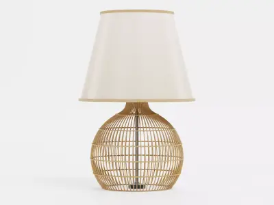 Lamp - Woven Rattan Table Light with Fabric Shade Unit 3D model