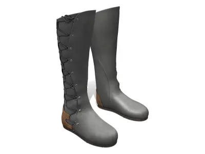 High Boots Lace-Up Long Boots with Chunky Block Heels Low-poly 3D model