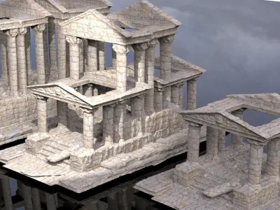 Stylised ancient stone low res Greek ruin 5 versions 3D model