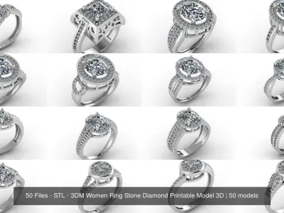 50 Files - STL - 3DM Women Ring Stone Diamond Printable Model 3D 3D Model Pack