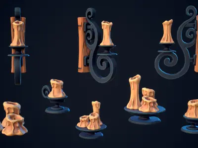 Stylized Candlet Set - Lowpoly and Gameready Candle Set Low-poly 3D model