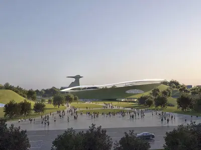 Futuristic Sports Park with Green Hills and Open Stadium 3D model