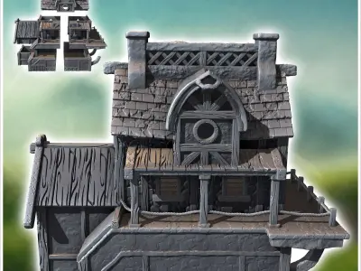 Medieval building with tiled roof and balustraded terrace 39 - M 3D print model
