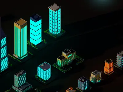 Cartoon Low Poly Night City Buildings Pack Low-poly 3D model