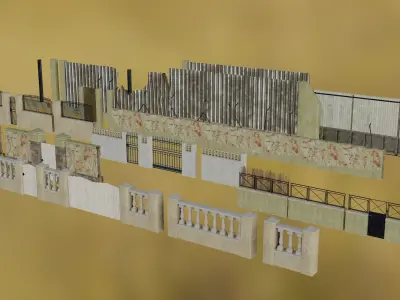 Low poly Fences and Walls small asset pack Low-poly 3D model