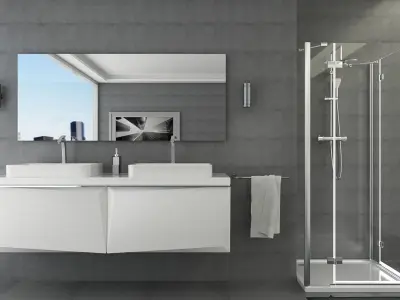 modern grey bathroom 3 illumination sets 3D model