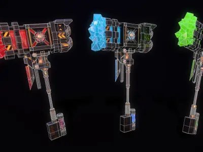 Sci-Fi Battle Axe 4 Low-poly 3D model