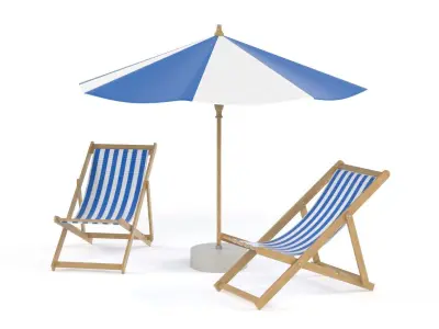 Beach Umbrella and Chair 3D model