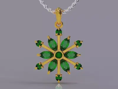 Prong set marquise and round shape diamonds snowflake pendant 3D print model