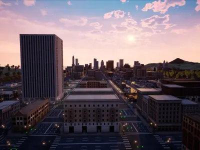 ModularCity sunset city - skyscrapers and palm trees Low-poly 3D model