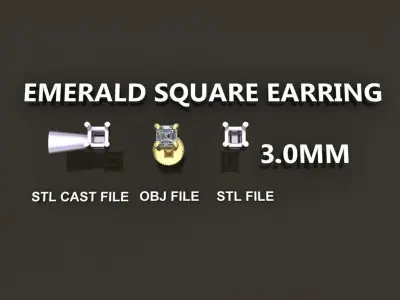SQUARE EMERALD CUT 4 PRONG SOLITAIRE EARRING 3MM 3D print model