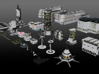 Sci-fi City assets V2 Low-poly 3D model