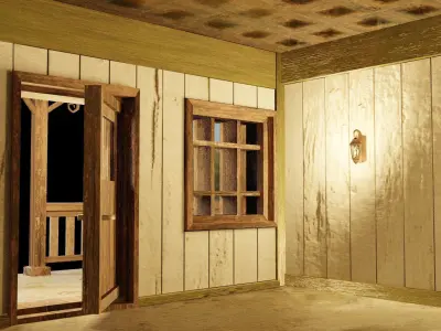 Enterable Vintage West Hotel House  Low-poly 3D model