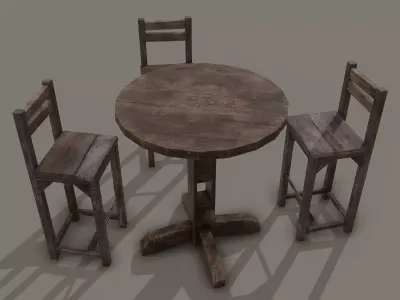 Medieval Tavern Style High Table and Chairs 3D Model Pack