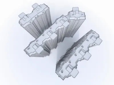 Hgh-rise Residential Apartment Buildings Low-poly 3D model