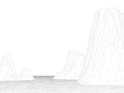 low poly glaciers icebergs and penguins in water 3D model