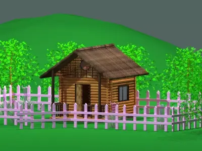 3Ds Max Editable Wooden Cottage in Meadow  3D model