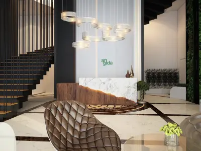 lobby of modern apartment building 3D model