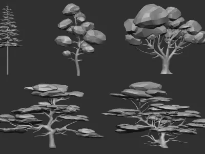 30 Low poly tree and bush base mesh IMM brush set for Zbrush 3D model