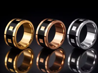 Dynasty 9mm Architectural Square Band 18k Pink Gold Black Enamel 3D print model