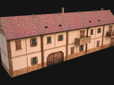 Medieval house with balcony Low-poly 3D model