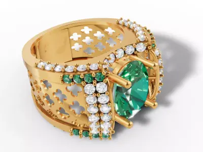 Gold Royal Oval Gemstone Statement Ring CAD 3D print model