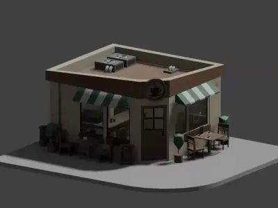 Low Poly Isometric Cafe Low-poly 3D model